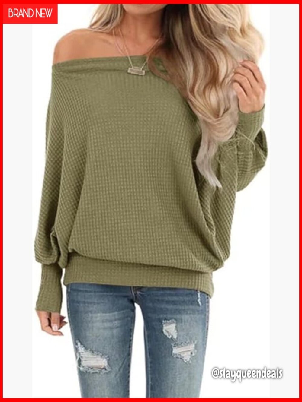 Oversized Off Shoulder Waffle Knit Pullover Sweater Long Sleeve Tunic